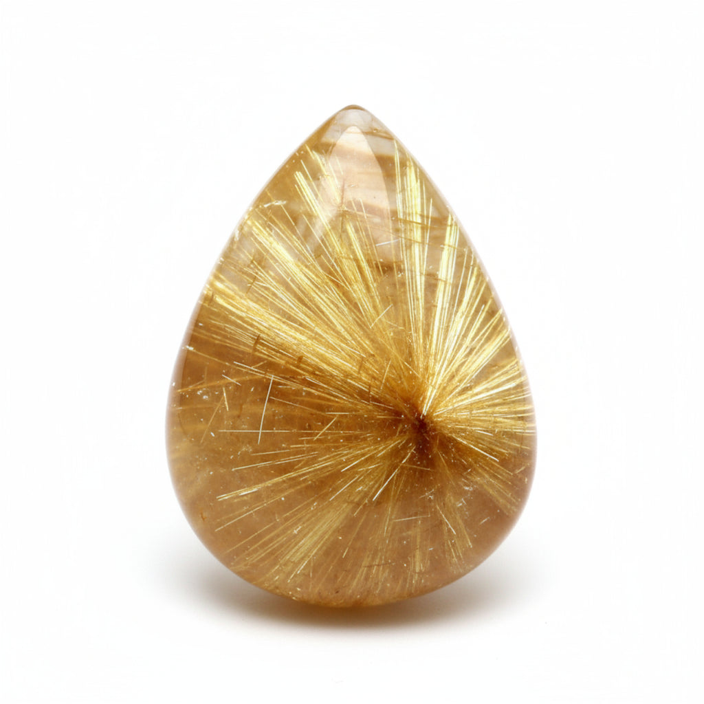 Golden Rutile 1PC Large 9x11 MM Pear Cabochon Yellow Fine semi Precious Semi Precious Gemstone