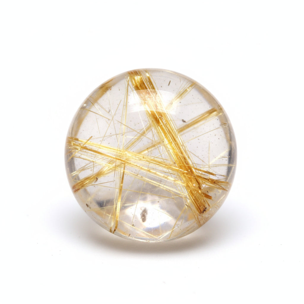Golden Rutile 1PC Large 10x10 MM Round Cabochon Yellow Natural semi Precious Gems