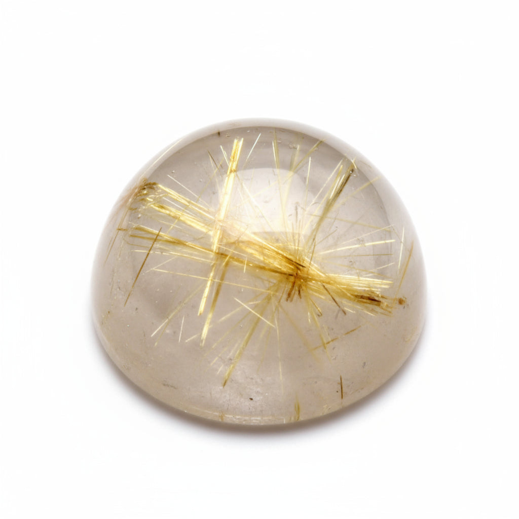Golden Rutile 1PC Large 10x10 MM Round Cabochon Yellow Natural semi Precious Gems