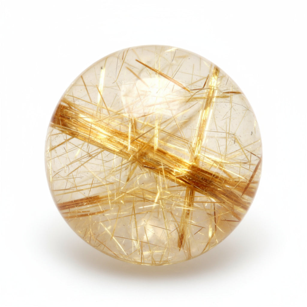 Golden Rutile 1PC Large 11x11 MM Round Cabochon Yellow Genuine semi Precious Loose Gems