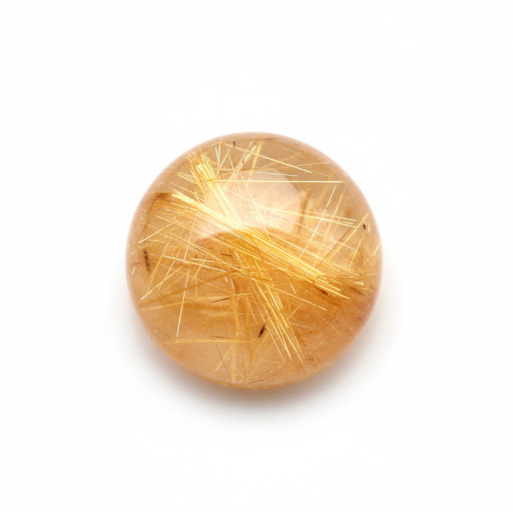 Golden Rutile 1PC Small 8x8 MM Round Cabochon Yellow Fine semi Precious Semi Precious Gemstone