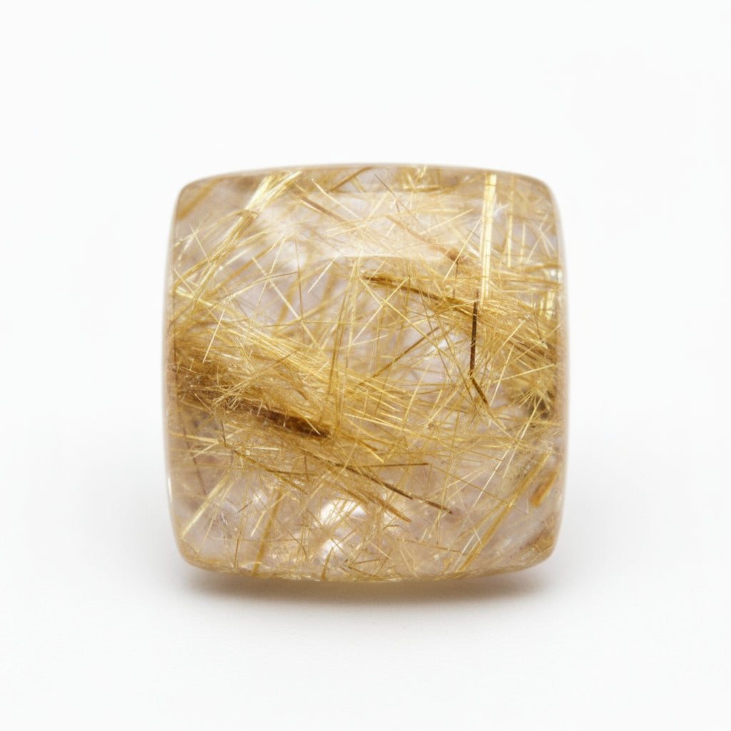 Golden Rutile 1PC Large 11x11 MM Square Cabochon Yellow Pure semi Precious Precious Gemstone