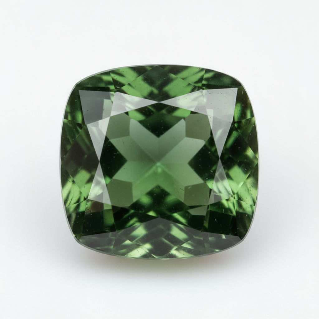 Green Tourmaline 1PC Chunky 14x14 MM Cushion Faceted Green Genuine Semi Precious Loose Gemstones