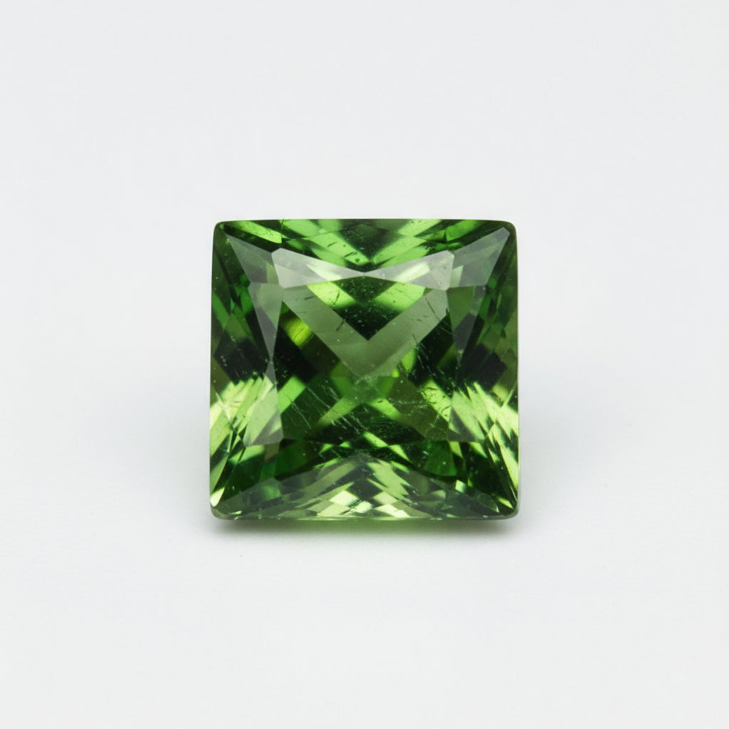 Green Tourmaline 1PC Small 7x7 MM Square Faceted Green Splendid Semi Precious Gems