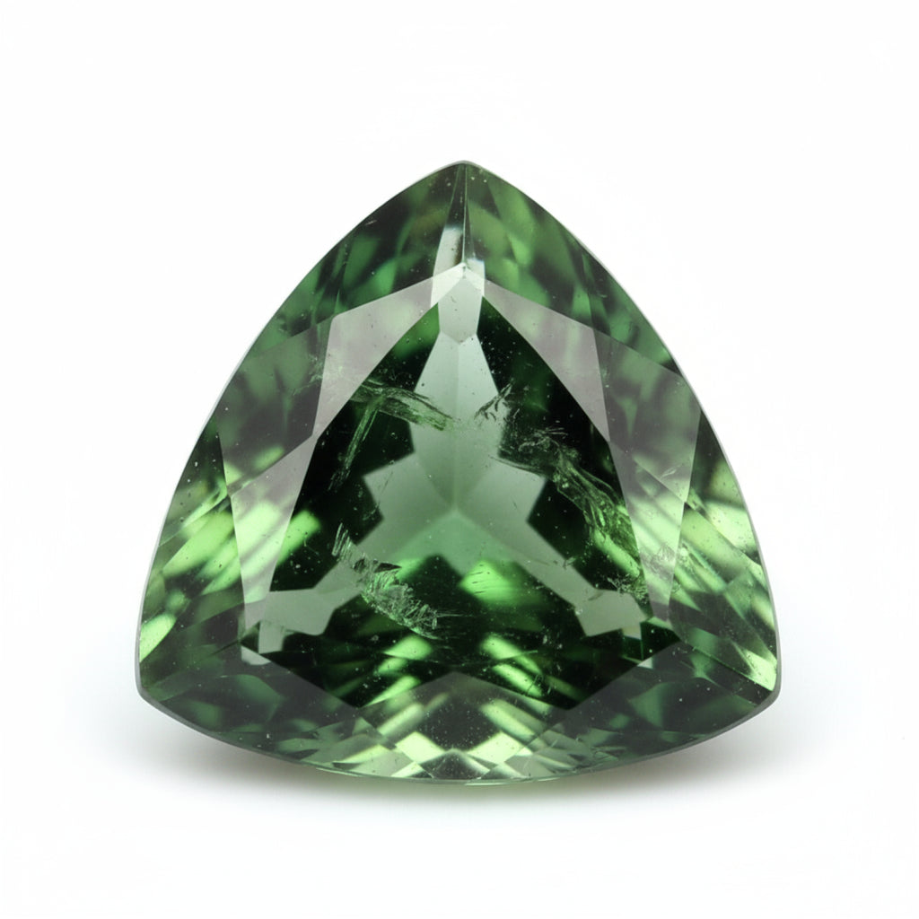 Green Tourmaline 1PC Chunky 14x14 MM Triangle Faceted Green Genuine Semi Precious Loose Gemstones