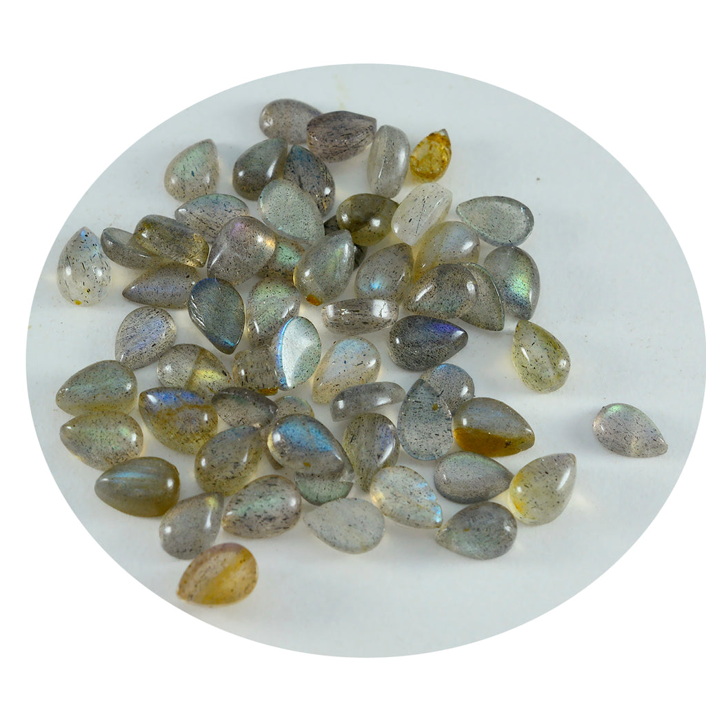 Labradorite 10PC Tiny 3x5 MM Pear Cabochon Gray Polished semi Precious Loose Gemstones