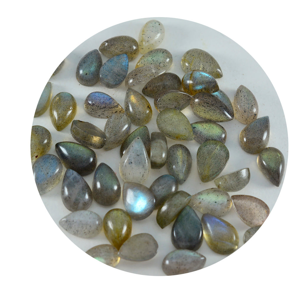 Labradorite 1PC Small 6x8 MM Pear Cabochon Gray Lustrous semi Precious Gems