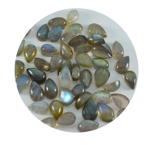 Labradorite 1PC Small 6x8 MM Pear Cabochon Gray Lustrous semi Precious Gems