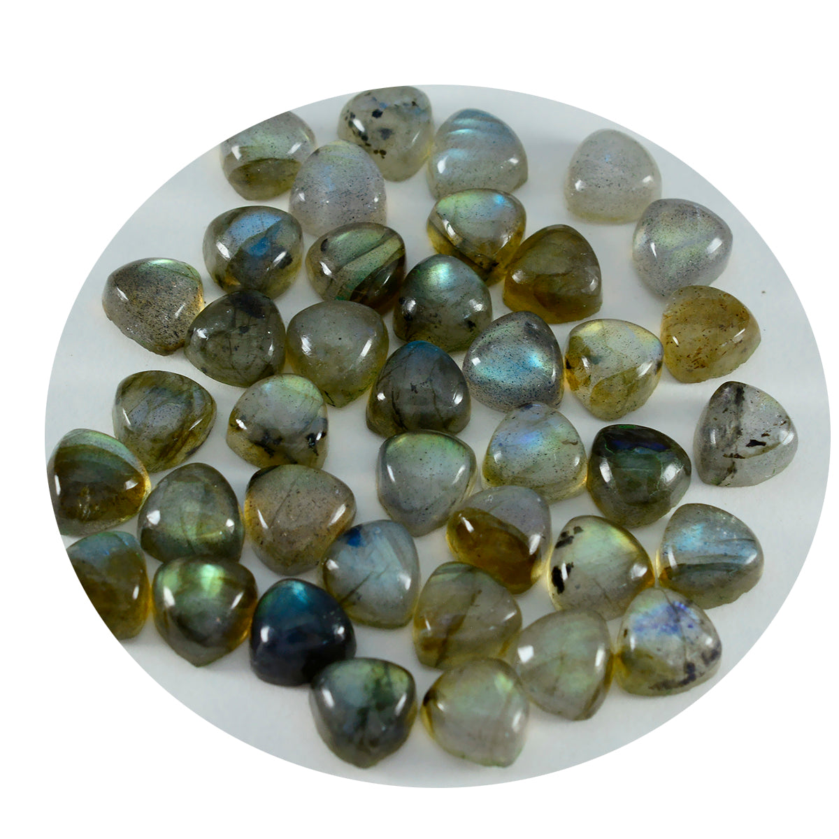 Labradorite 10PC Tiny 4x4 MM Triangle Cabochon Gray Polished semi Precious Precious Gemstone Huvudsaklig produktbild