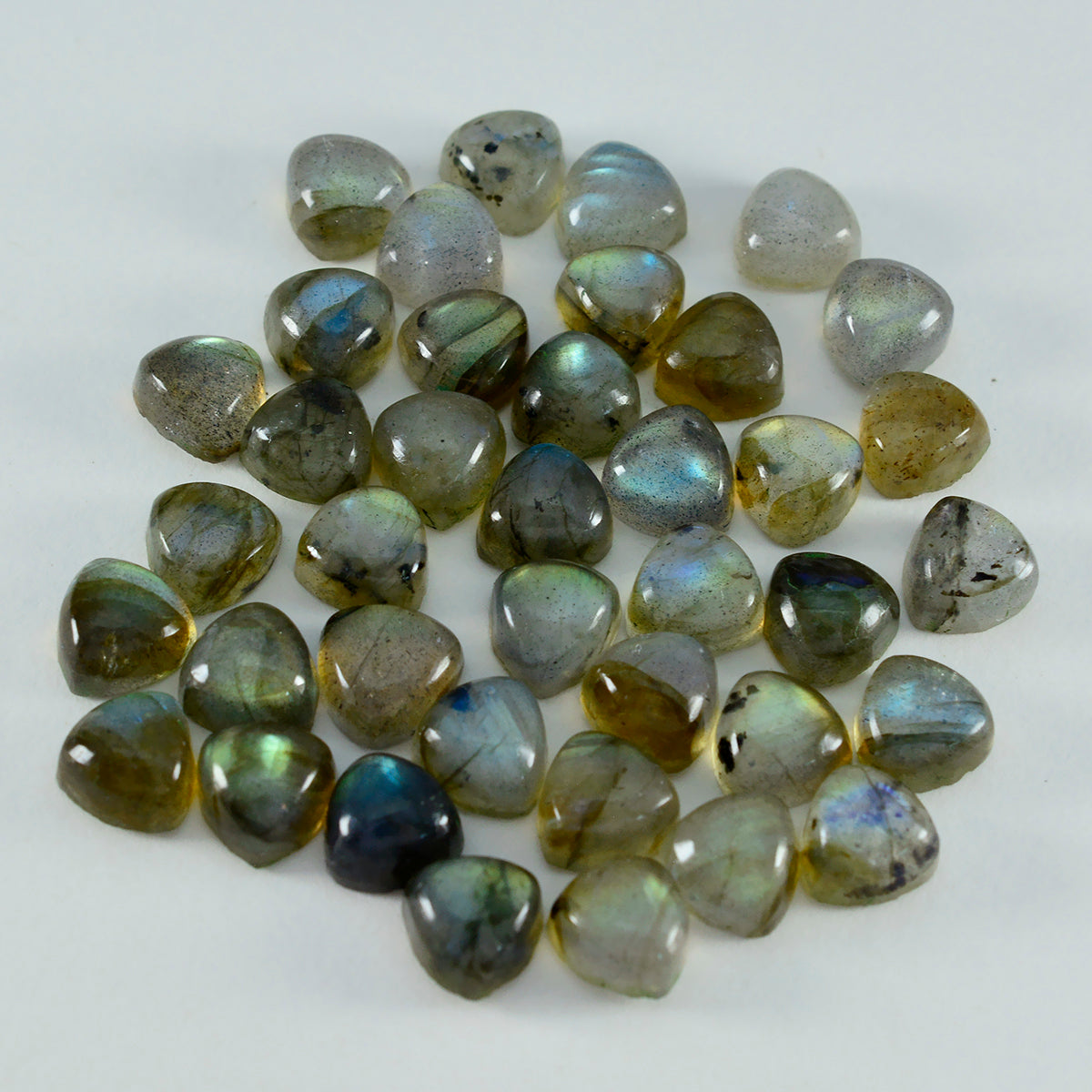 Labradorite 10PC Tiny 4x4 MM Triangle Cabochon Gray Polished semi Precious Precious Gemstone Sekundär produktbild