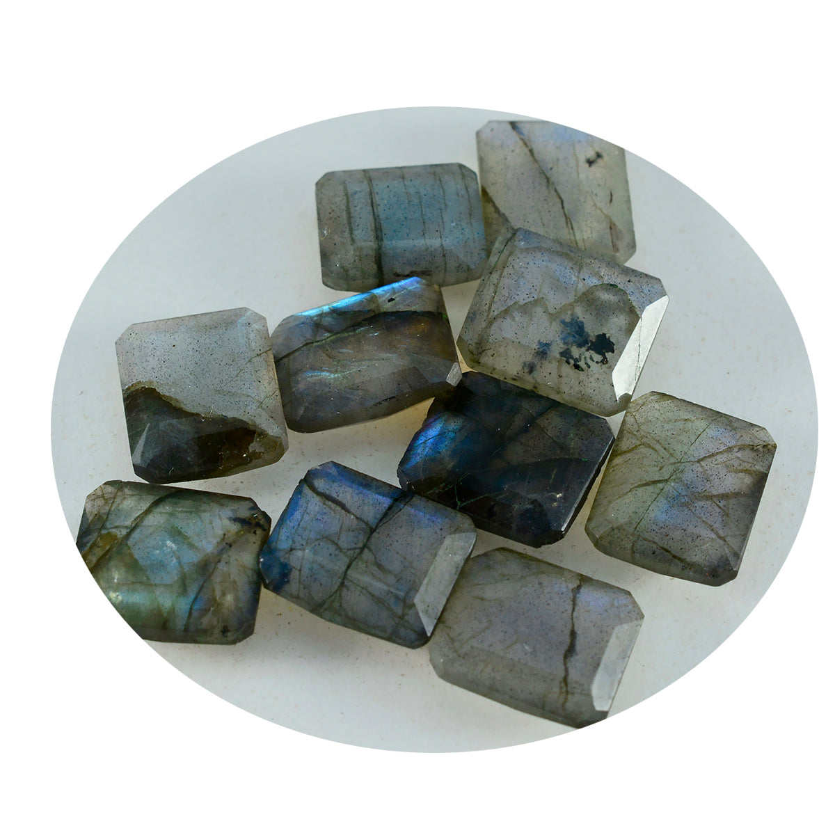 Labradorite 1PC Large 10x12 MM Emerald Faceted Gray Shine Semi Precious Loose Gemstones メイン画像