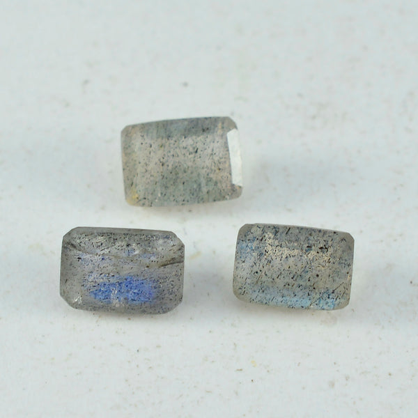 Labradorite 1PC Medium 7x10 MM Emerald Faceted Gray Polished Semi Precious Loose Gemstones