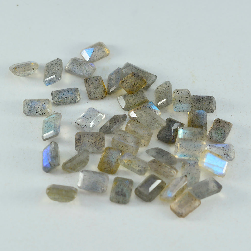 Labradorite 1PC Medium 7x10 MM Emerald Faceted Gray Polished Semi Precious Loose Gemstones