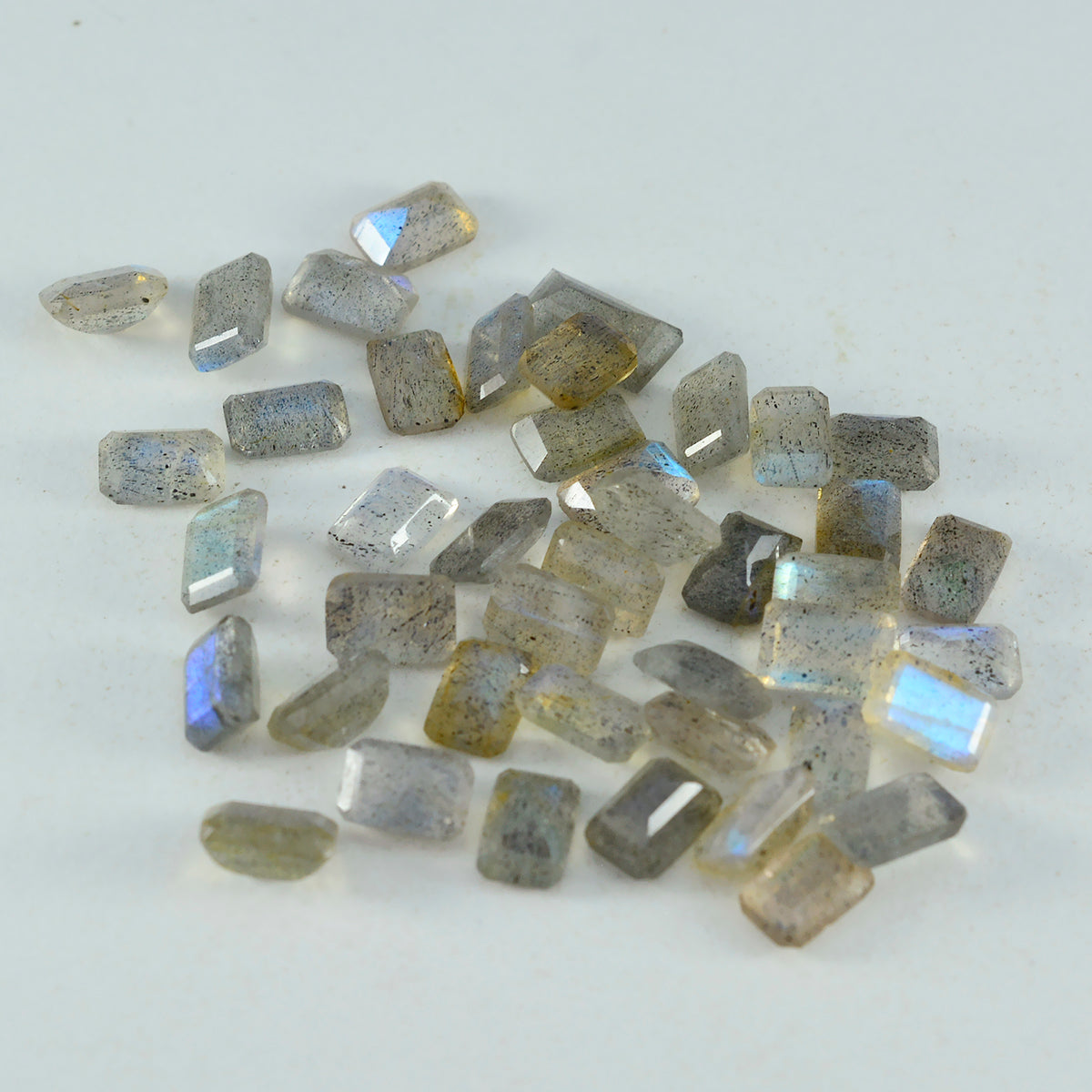 Labradorite 1PC Small 7x9 MM Emerald Faceted Gray Sparkling Semi Precious Loose Gemstone Huvudsaklig produktbild