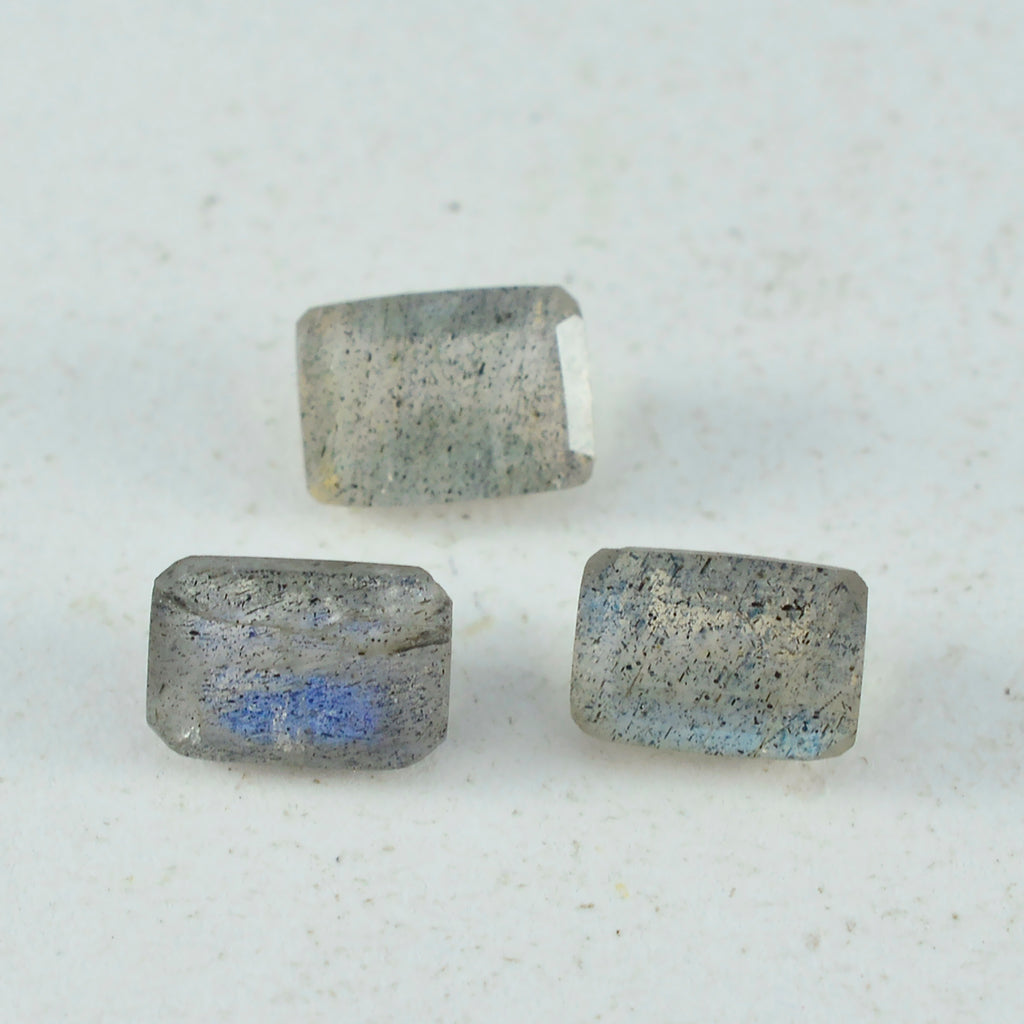 Labradorite 1PC Small 7x9 MM Emerald Faceted Gray Sparkling Semi Precious Loose Gemstone