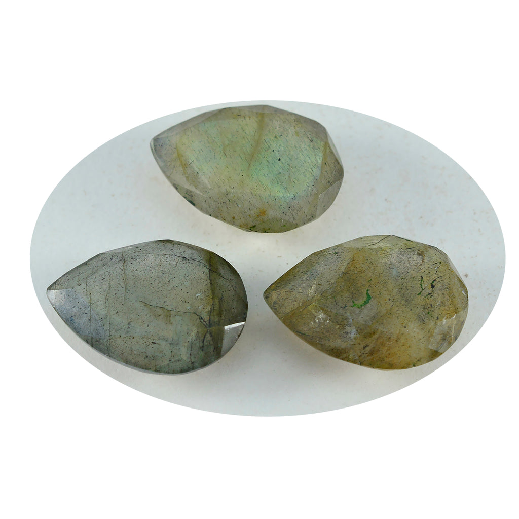 Labradorite 1PC Chunky 12x16 MM Pear Faceted Gray Pure Semi Precious Loose Gemstones