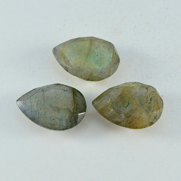 Labradorite 1PC Chunky 15x20 MM Pear Faceted Gray Brilliant Semi Precious Loose Gems