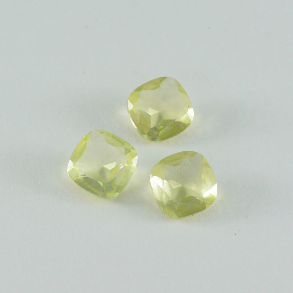 Lemon Quartz 1PC Medium 9x9 MM Cushion Faceted Yellow Lustrous Semi Precious Loose Gemstone