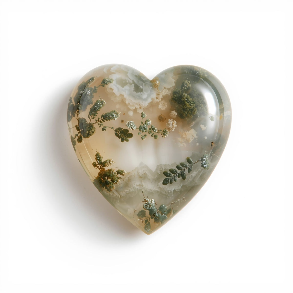 Moss Agate 1PC Large 10x10 MM Heart Cabochon Green Shine semi Precious Loose Gems