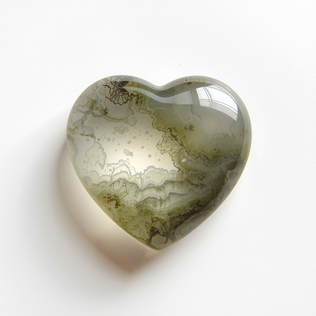 Moss Agate 1PC Large 10x10 MM Heart Cabochon Green Shine semi Precious Loose Gems