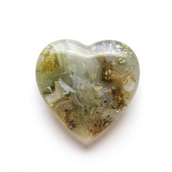 Moss Agate 1PC Small 8x8 MM Heart Cabochon Green Luster semi Precious Precious Gemstone