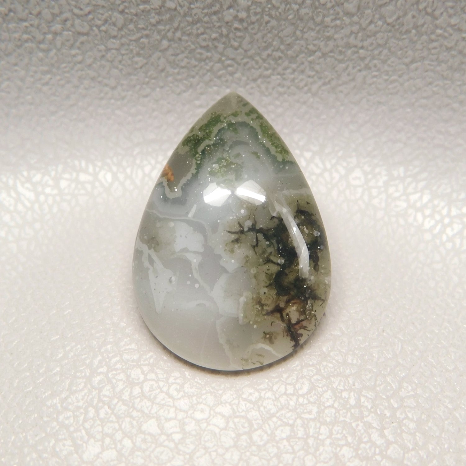 Moss Agate 1PC Medium 7x10 MM Pear Cabochon Green Fine semi Precious Semi Precious Gemstone