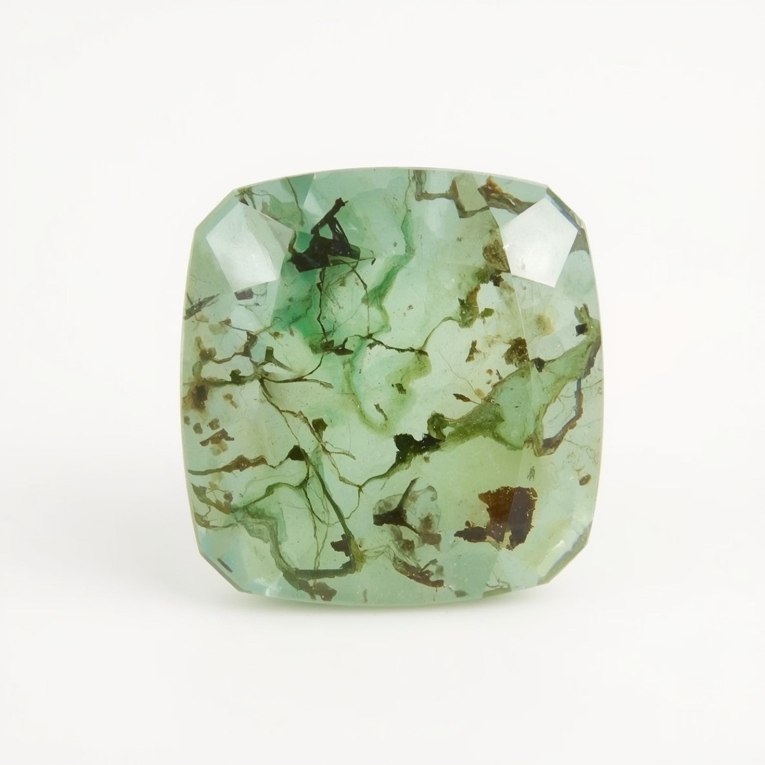 Moosachat, 1 Stück, grob, 13 x 13 mm, Kissen, facettiert, grün, natürliche Halbedelsteine メイン画像