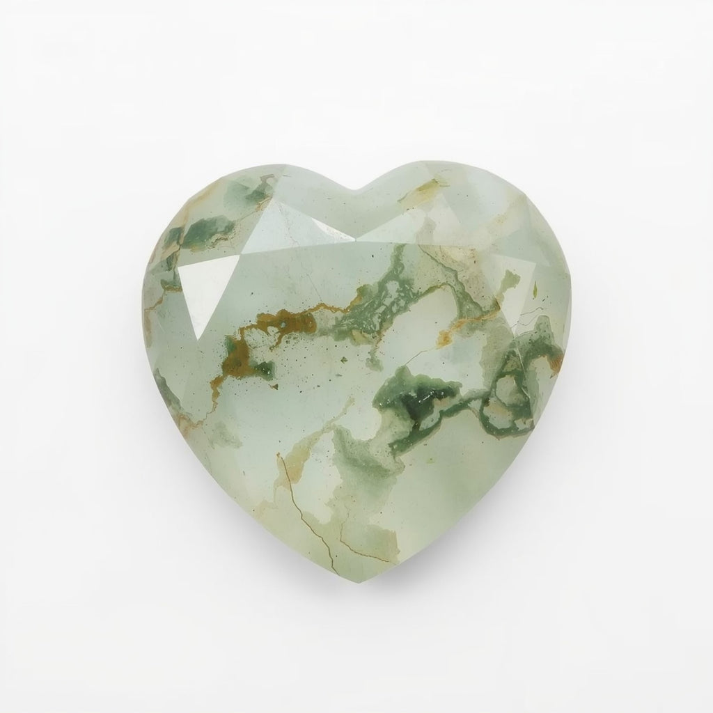 Moss Agate 1PC Medium 9x9 MM Heart Faceted Green Lustrous Semi Precious Gems