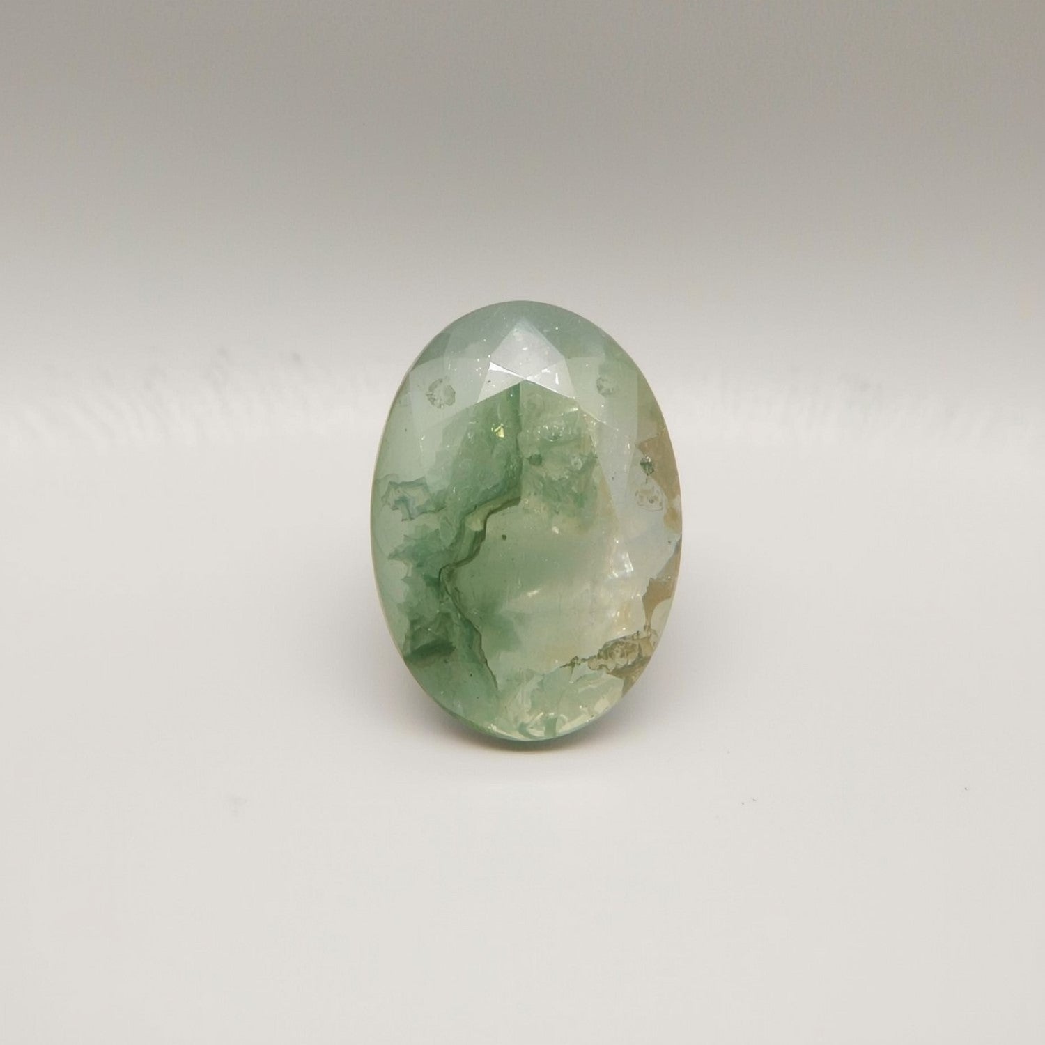 Moss Agate 1PC Large 10x12 MM Oval Faceted Green Luster Semi Precious Loose Gemstones