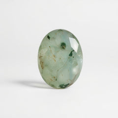 Moosachat, 1 Stück, groß, 9 x 11 mm, oval, facettiert, grün, poliert, Halbedelsteine, lose Edelsteine