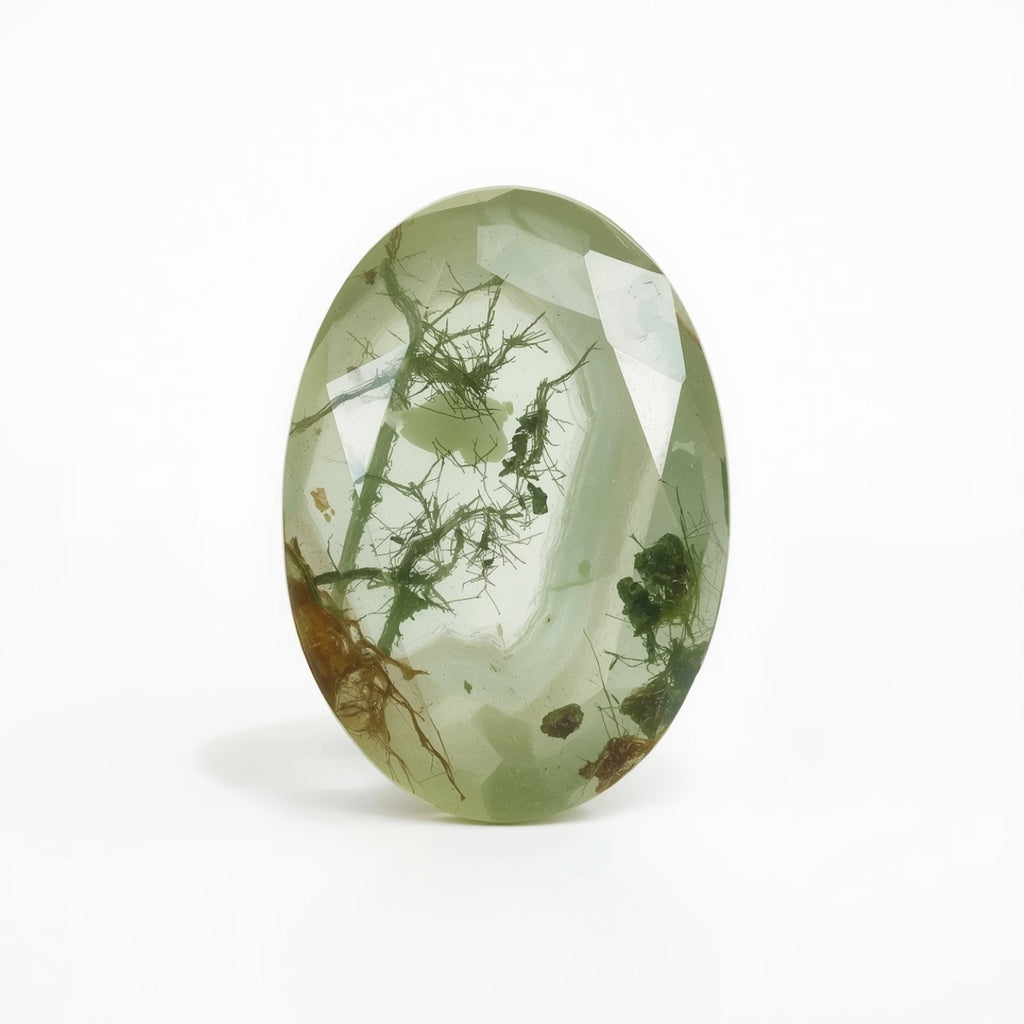 Moss Agate 1PC Large 9x11 MM Oval Faceted Green Polished Semi Precious Loose Gems
