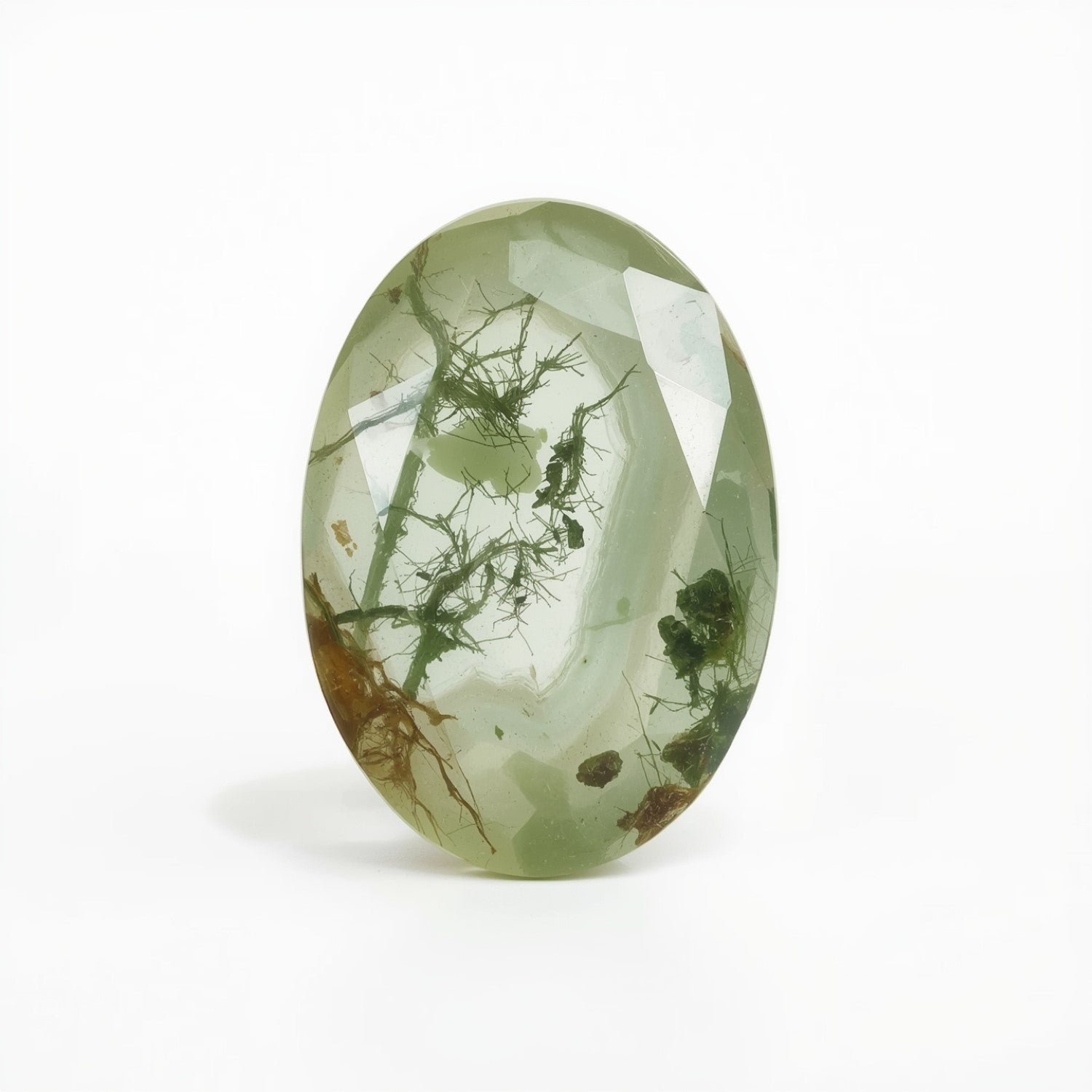 Moss Agate 1PC Large 9x11 MM Oval Faceted Green Polished Semi Precious Loose Gems