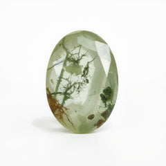 Moosachat, 1 Stück, groß, 9 x 11 mm, oval, facettiert, grün, poliert, Halbedelsteine, lose Edelsteine