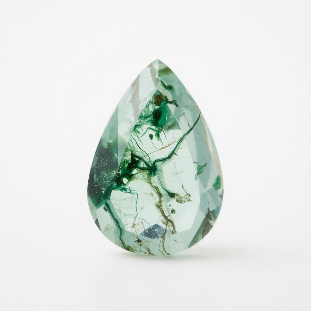 Moss Agate 1PC Large 10x12 MM Pear Faceted Green Brilliant Semi Precious Loose Gems