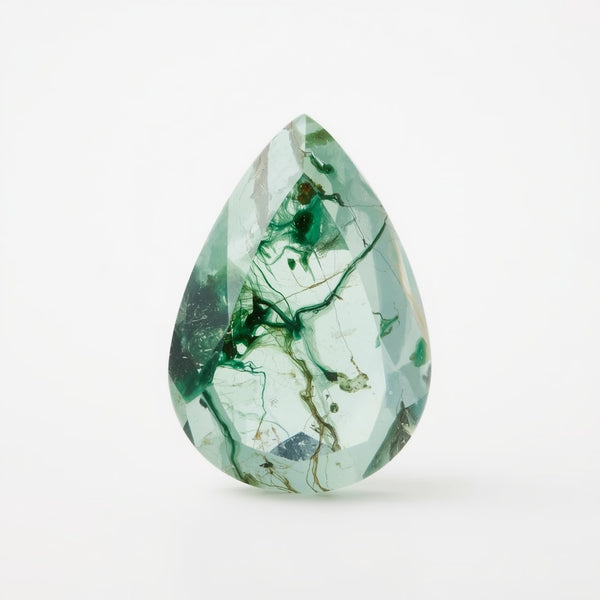 Moss Agate 1PC Large 10x12 MM Pear Faceted Green Brilliant Semi Precious Loose Gems