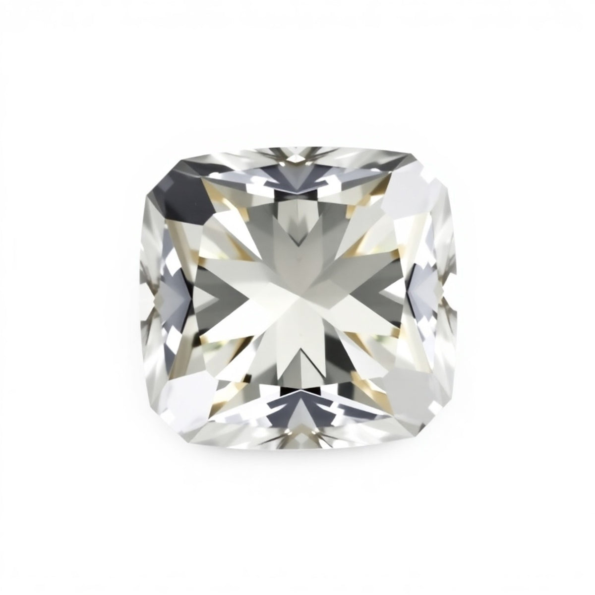 Moissanit 1 Stück, mittel, 9 x 9 mm, Kissenform, facettiert, weiß, glänzend, künstlich hergestellte Edelsteine