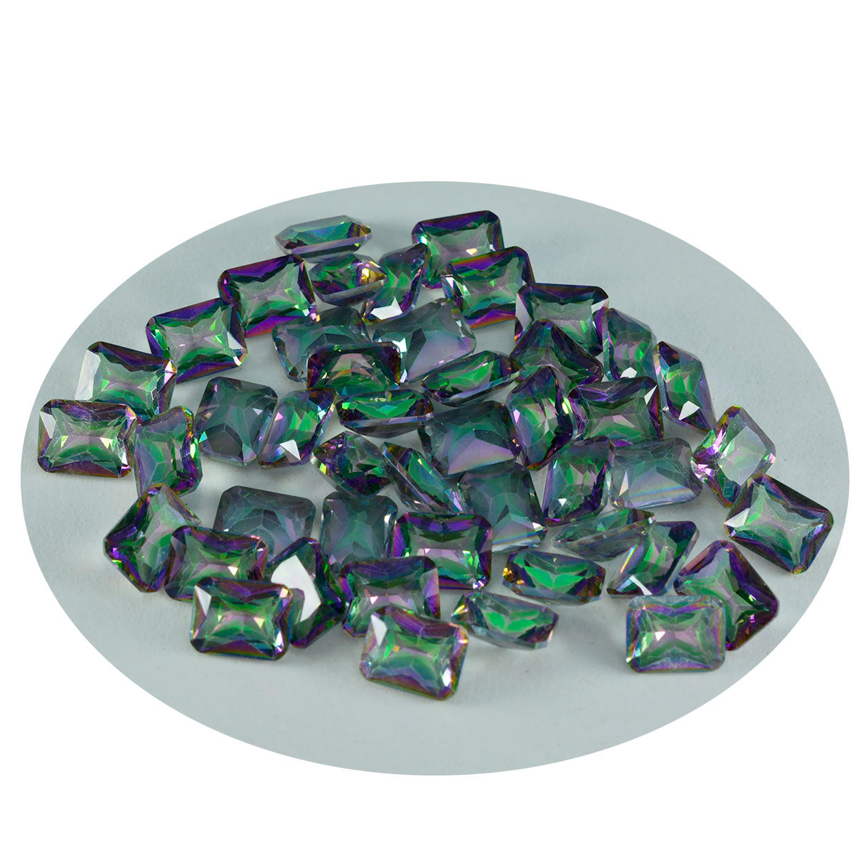 Mystic Quartz 1PC Small 6x8 MM Emerald Faceted Multicolor Luster Semi Precious Loose Gemstones
