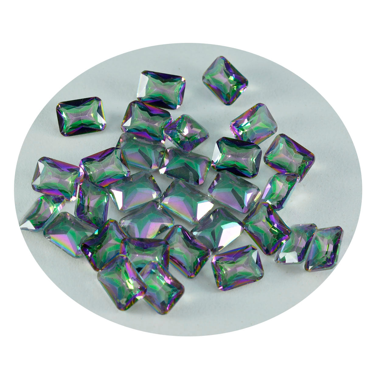 Mystic Quartz 1PC Small 6x9 MM Emerald Faceted Multicolor Lustrous Semi Precious Gems