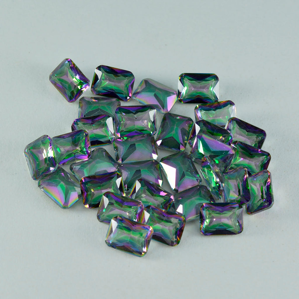 Mystic Quartz 1PC Small 6x8 MM Emerald Faceted Multicolor Luster Semi Precious Loose Gemstones