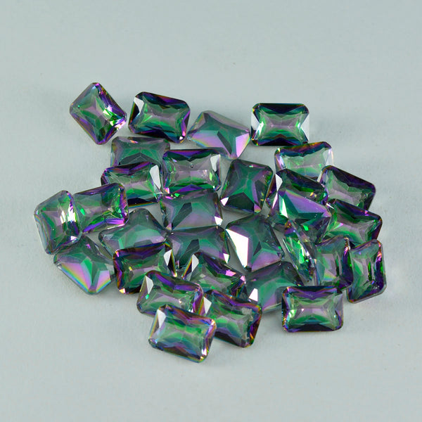 Mystic Quartz 1PC Small 6x8 MM Emerald Faceted Multicolor Luster Semi Precious Loose Gemstones