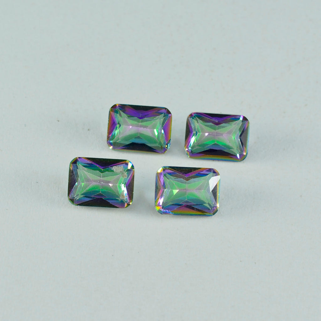 Mystischer Quarz, 1 Stück, klein, 7 x 9 mm, Smaragd, facettiert, mehrfarbiger Glanz, Halbedelsteine, lose Edelsteine