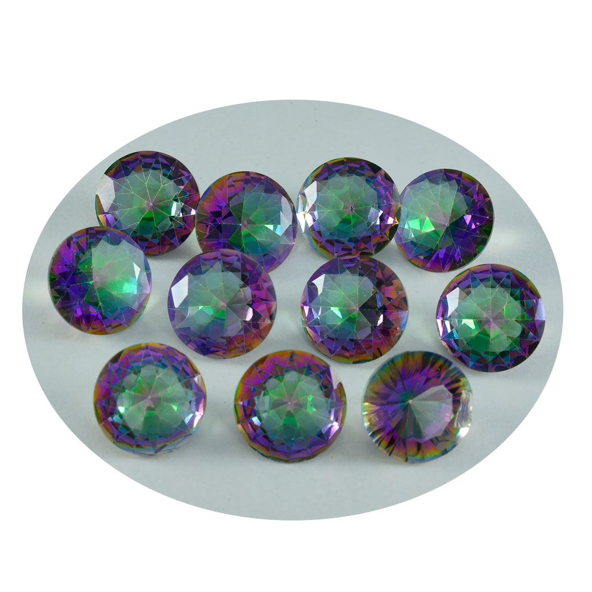 Mystic Quartz 1PC Large 10x10 MM Round Faceted Multicolor Shine Semi Precious Loose Gemstones