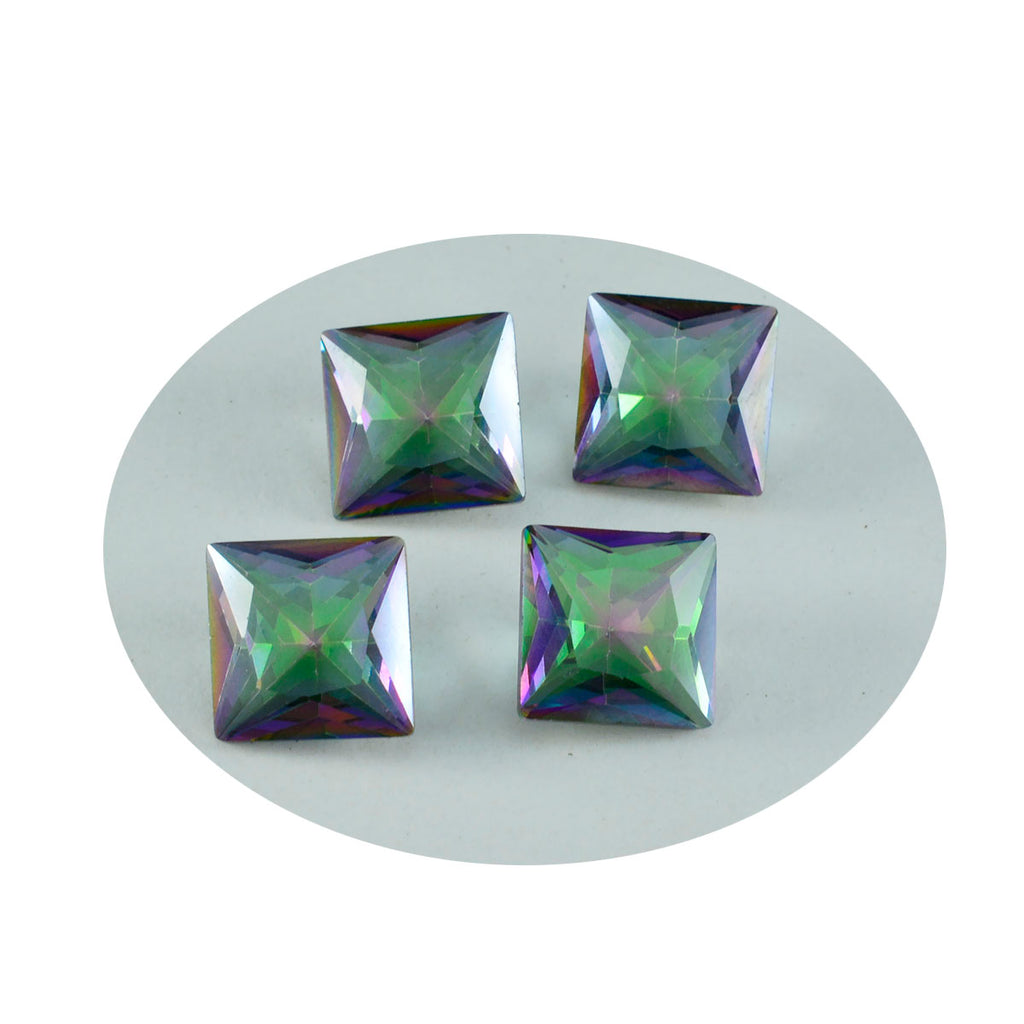 Mystischer Quarz, 1 Stück, grob, 14 x 14 mm, quadratisch, facettiert, mehrfarbig, echte Halbedelsteine, lose Edelsteine