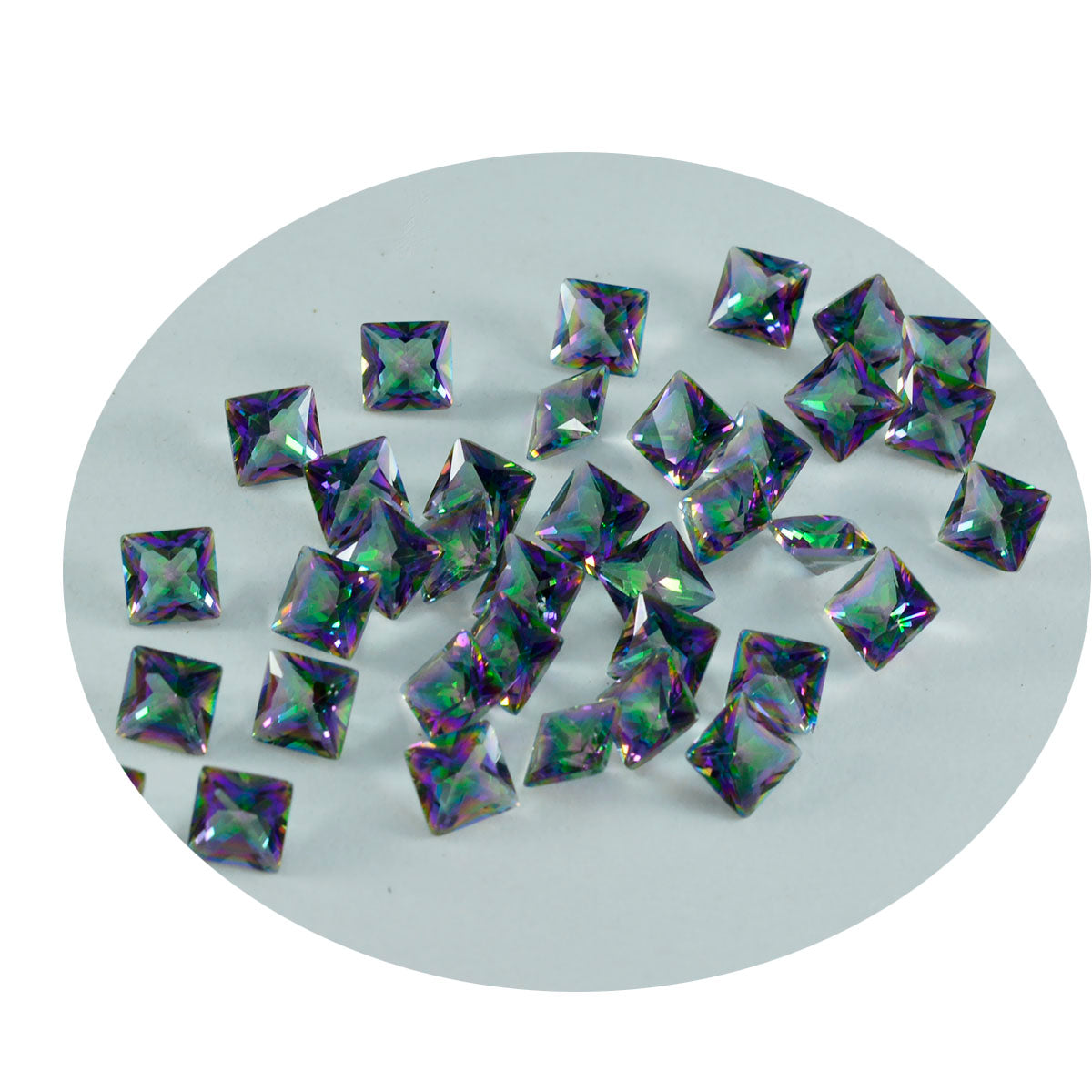Mystic Quartz 1PC Small 7x7 MM Square Faceted Multicolor Splendid Semi Precious Gems