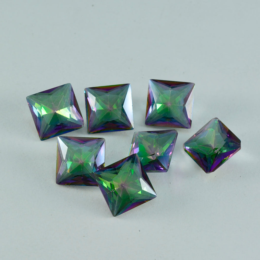 Mystischer Quarz, 1 Stück, grob, 14 x 14 mm, quadratisch, facettiert, mehrfarbig, echte Halbedelsteine, lose Edelsteine