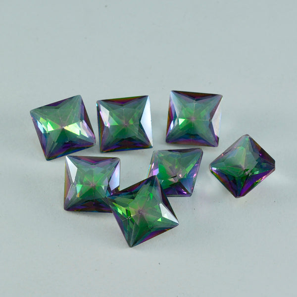 Mystischer Quarz, 1 Stück, grob, 14 x 14 mm, quadratisch, facettiert, mehrfarbig, echte Halbedelsteine, lose Edelsteine