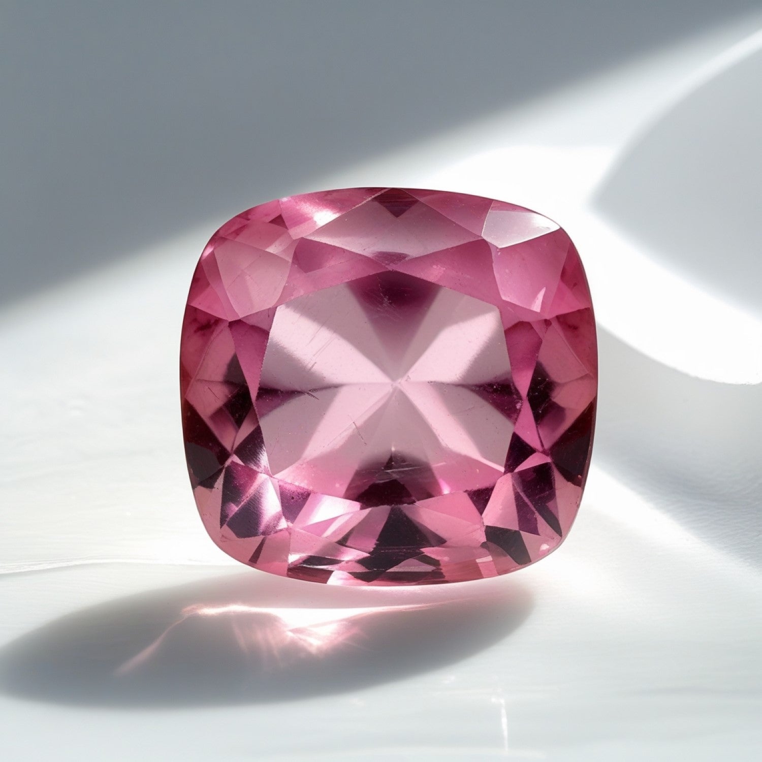 Pink Tourmaline 1PC Chunky 14x14 MM Cushion Faceted Pink Genuine Semi Precious Loose Gemstones Главное изображение товара