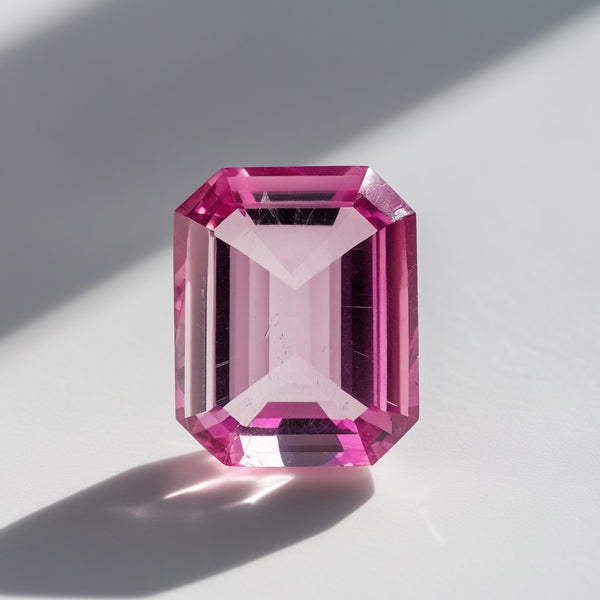 Pink Tourmaline 1PC Large 10x12 MM Emerald Faceted Pink Lustrous Semi Precious Gems