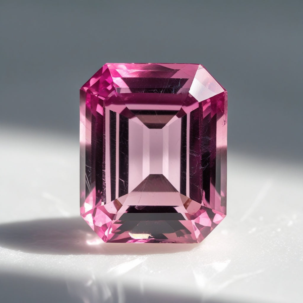 Pink Tourmaline 1PC Large 10x12 MM Emerald Faceted Pink Lustrous Semi Precious Gems