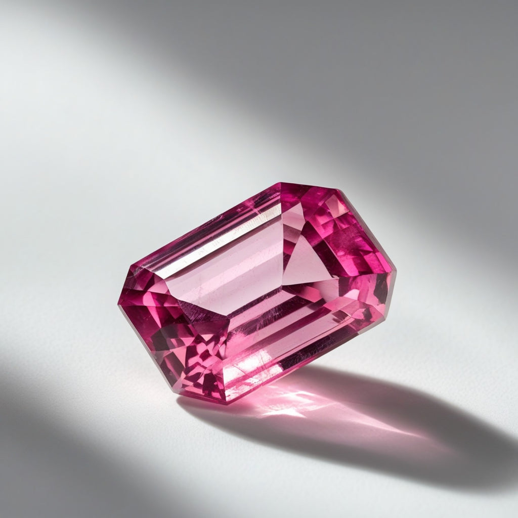 Pink Tourmaline 1PC Small 6x9 MM Emerald Faceted Pink Fiery Semi Precious Loose Gemstone